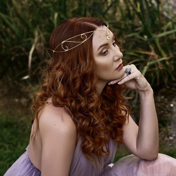 Handmade Copper Gold Crown Tiara Rhinestone Headpiece for Cosplay Weddings main image 4